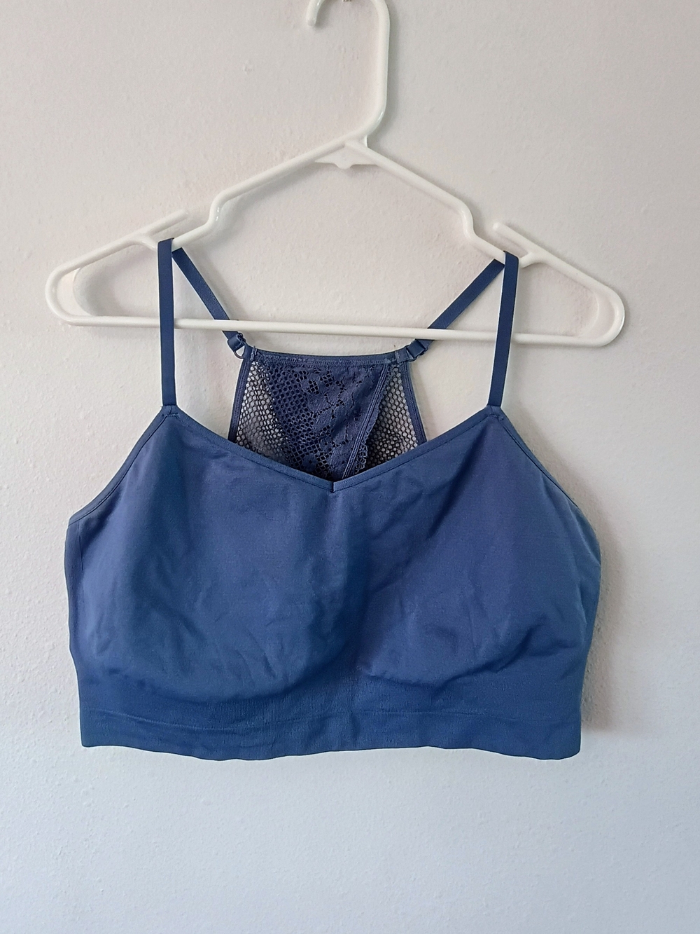 Cacique Bralette 26/28 Deep Blue Lace Racerback Wireless Seamless Plus Size